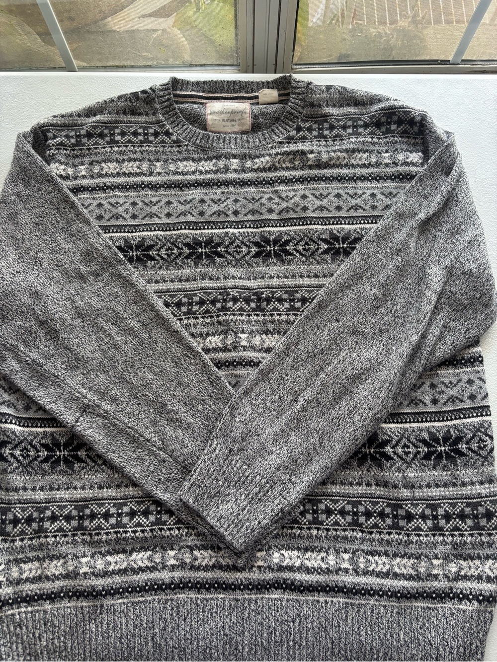 Weatherproof Men's Gray Fair Isle Crewneck Sweater